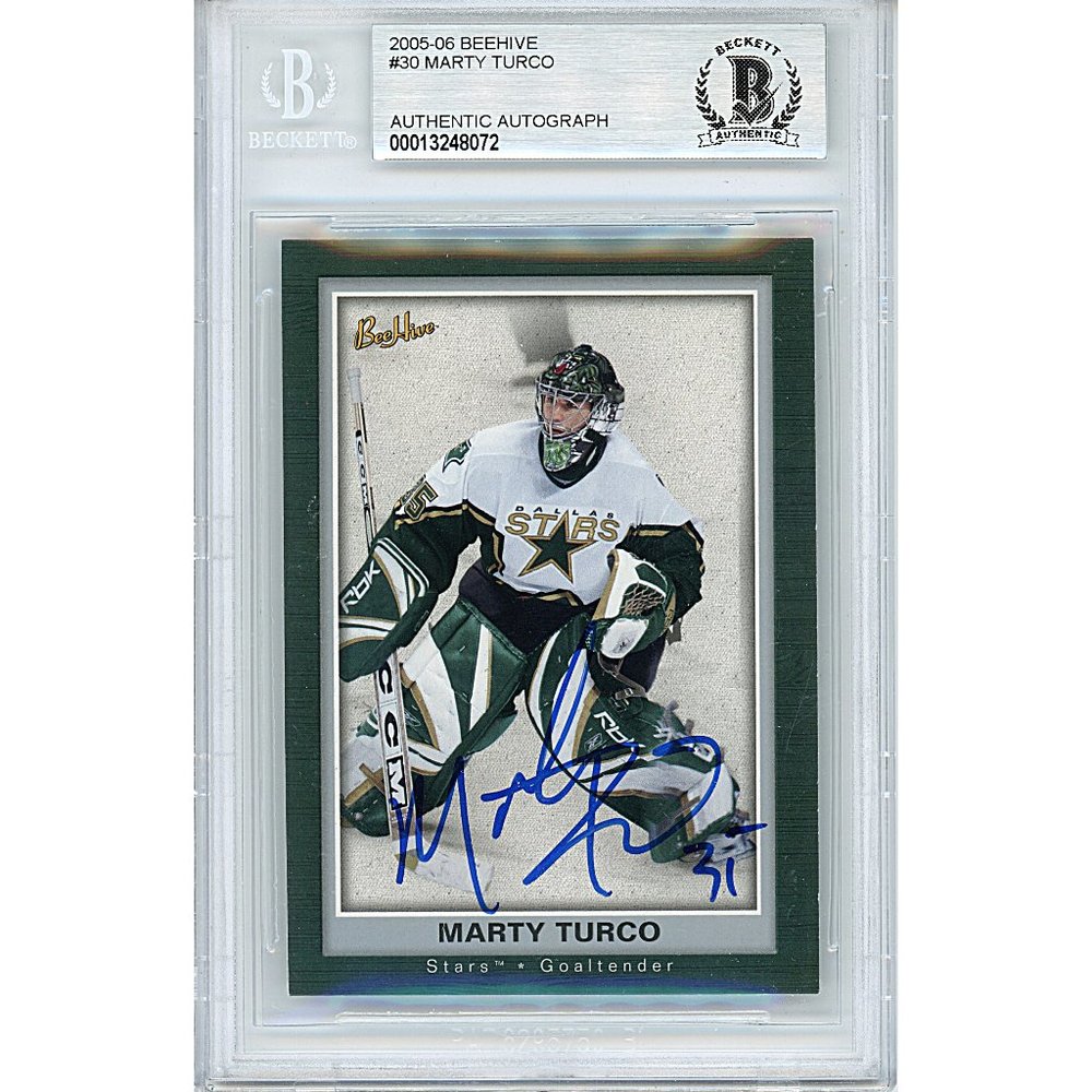 Marty Turco Signed Stars 2005-06 Beehive Hockey Card Beckett BAS Autograph Slab